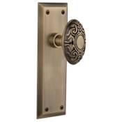 Nostalgic Warehouse Victorian Solid Brass Privacy Door Knob Set with New York Rose and 2-3/4" Backset Antique Brass