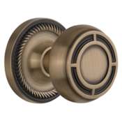 Nostalgic Warehouse Mission Solid Brass Privacy Door Knob Set with Rope Rose and 2-3/4" Backset Antique Brass
