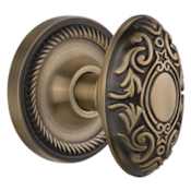 Nostalgic Warehouse Victorian Solid Brass Privacy Door Knob Set with Rope Rose and 2-3/4" Backset Antique Brass