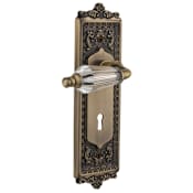 Nostalgic Warehouse Vintage Parlor Crystal Lever Privacy Lever Set with Solid Brass Victorian Egg and Dart Back Plate, Keyhole and 2-3/4" Backset Antique Brass