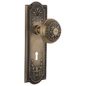 Nostalgic Warehouse Vintage Victorian Egg and Dart and Dart Solid Brass Privacy Door Knob Set with Meadows Rose, Keyhole and 2-3/4" Backset Antique Brass