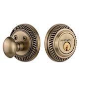 Nostalgic Warehouse Rope Solid Brass Single Cylinder Deadbolt with 2-3/4" Backset Antique Brass