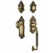 Nostalgic Warehouse Victorian Solid Brass Sectional Single Cylinder Keyed Entry Handle Set with F Handle and 2-3/8" Backset Antique Brass