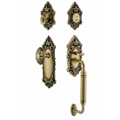 Nostalgic Warehouse Victorian Solid Brass Sectional Single Cylinder Keyed Entry Handle Set with C Handle and 2-3/8" Backset Antique Brass