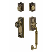 Nostalgic Warehouse Meadows Solid Brass Sectional Single Cylinder Keyed Entry Handle Set with C Handle and 2-3/8" Backset Antique Brass