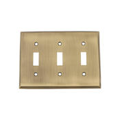 Nostalgic Warehouse New York Contemporary Luxury Solid Brass 3 Gang Triple Toggle Light Switch Wall Cover Plate Antique Brass