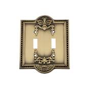 Nostalgic Warehouse Meadows Greek Revival Luxury Solid Brass 2 Gang Double Toggle Light Switch Wall Plate Cover Antique Brass