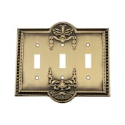Nostalgic Warehouse Meadows Victorian Vintage 3 Gang Triple Toggle Light Switch Wall Cover Plate Antique Brass