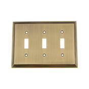 Nostalgic Warehouse Deco Antique Vintage 3 Gang Triple Toggle Light Switch Wall Cover Plate Antique Brass