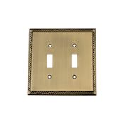 Nostalgic Warehouse Rope Antique 2 Gang Double Toggle Light Switch Wall Plate Cover Antique Brass