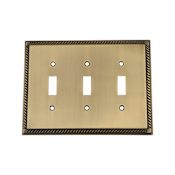 Nostalgic Warehouse Rope Antique Vintage 3 Gang Triple Toggle Light Switch Wall Cover Plate Antique Brass