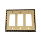 Nostalgic Warehouse Rope Antique Vintage 3 Gang Triple Rocker Light Switch Plate Wall Cover - GFI Antique Brass