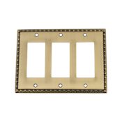 Nostalgic Warehouse Egg & Dart Victorian Vintage 3 Gang Triple Rocker Light Switch Plate Wall Cover - GFI Antique Brass