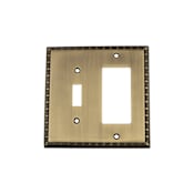 Nostalgic Warehouse Egg & Dart Vintage 2 Gang Single Toggle and Single Rocker Light Switch Wall Cover Plate - GFI Antique Brass
