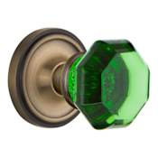 Nostalgic Warehouse Classic Solid Brass Rose Passage Door Knob Set with Emerald Waldorf Knob and 2-3/4" Backset Antique Brass