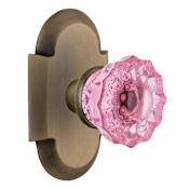 Nostalgic Warehouse Cottage Solid Brass Rose Passage Door Knob Set with Pink Crystal Knob and 2-3/4" Backset Antique Brass