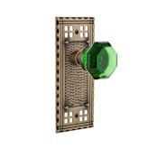 Nostalgic Warehouse Craftsman Solid Brass Rose Passage Door Knob Set with Emerald Waldorf Knob and 2-3/8" Backset Antique Brass