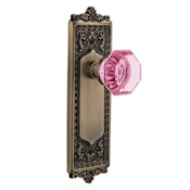 Nostalgic Warehouse Egg and Dart Solid Brass Rose Passage Door Knob Set with Pink Waldorf Knob for 2-3/8" Backset Antique Brass