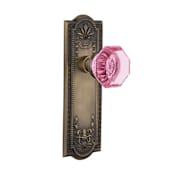 Nostalgic Warehouse Meadows Solid Brass Rose Passage Door Knob Set with Pink Waldorf Door Knob and 2-3/4" Backset Antique Brass