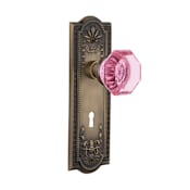 Nostalgic Warehouse Meadows Solid Brass Rose Passage Door Knob Set with Pink Waldorf Door Knob and Decorative Keyhole for 2-3/8" Backset Antique Brass