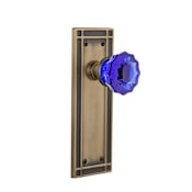 Nostalgic Warehouse Mission Solid Brass Rose Privacy Door Knob Set with Cobalt Crystal Knob for 2-3/8" Backset Antique Brass