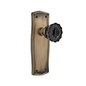 Nostalgic Warehouse Prairie Solid Brass Rose Passage Door Knob Set with Black Crystal Knob for 2-3/4" Backset Antique Brass