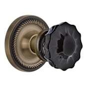 Nostalgic Warehouse Rope Solid Brass Rose Single Dummy Door Knob with Black Crystal Knob Antique Brass