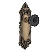 Nostalgic Warehouse Victorian Rose Dummy Door Knob Set with Black Crystal Knob Antique Brass