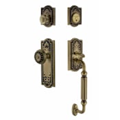 Nostalgic Warehouse Meadows Solid Brass Sectional Single Cylinder Keyed Entry Handle Set with F Handle and 2-3/4" Backset Antique Brass