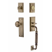 Nostalgic Warehouse New York Solid Brass Sectional Single Cylinder Keyed Entry Handle Set with F Handle and 2-3/4" Backset Antique Brass