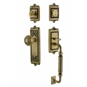 Nostalgic Warehouse Egg and Dart Solid Brass Sectional Single Cylinder Keyed Entry Handle Set with F Handle and 2-3/4" Backset Antique Brass
