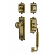 Nostalgic Warehouse Egg and Dart Solid Brass Sectional Single Cylinder Keyed Entry Handle Set with C Handle and 2-3/4" Backset Antique Brass