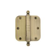 Nostalgic Warehouse 3-1/2" x 3-1/2" Plain Bearing 5/8" Radius Corner Mortise Hinge with Ball Tip Antique Brass