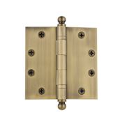 Nostalgic Warehouse 4-1/2" x 4-1/2" Ball Bearing Square Corner Mortise Hinge with Ball Tip Antique Brass