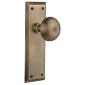Nostalgic Warehouse New York Solid Brass Privacy Door Knob Set with 2-3/8" Backset Antique Brass