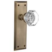 Nostalgic Warehouse Waldorf Lead Crystal Single Dummy Door Knob with Solid Brass New York Backplate Antique Brass