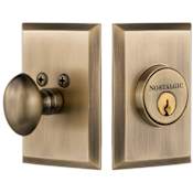 Nostalgic Warehouse New York Solid Brass Single Cylinder Deadbolt with 2-3/8" Backset Antique Brass