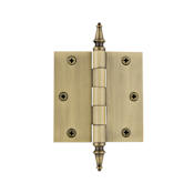 Nostalgic Warehouse 3-1/2" x 3-1/2" Plain Bearing Square Corner Mortise Hinge with Steeple Tip Antique Brass