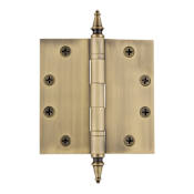 Nostalgic Warehouse 4-1/2" x 4-1/2" Ball Bearing Square Corner Mortise Hinge with Steeple Tip Antique Brass