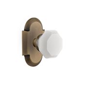 Nostalgic Warehouse Cottage Solid Brass Rose Passage Door Knob Set with White Milk Glass Waldorf Knob and 2-3/4" Backset Antique Brass
