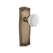 Nostalgic Warehouse Prairie Solid Brass Rose Single Dummy Door Door Knob Set with White Milk Glass Waldorf Knob Antique Brass