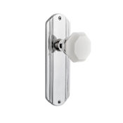 Nostalgic Warehouse Deco Solid Brass Rose Dummy Door Knob Set with White Milk Glass Waldorf Knob Bright Chrome