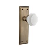 Nostalgic Warehouse New York Solid Brass Rose Dummy Door Knob Set with White Milk Glass Waldorf Knob Antique Brass