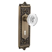 Nostalgic Warehouse Vintage Crystal Egg and Dart Privacy Door Knob Set with Egg & Dart Rose, 2-3/4" Backset and Decorative Keyhole Antique Brass