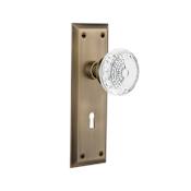 Nostalgic Warehouse Vintage Crystal Meadows Privacy Door Knob Set with New York Rose, 2-3/4" Backset and Decorative Keyhole Antique Brass