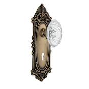 Nostalgic Warehouse Vintage Crystal Victorian Privacy Door Knob Set with Victorian Rose, 2-3/8" Backset and Decorative Keyhole Antique Brass