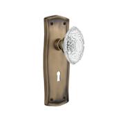 Nostalgic Warehouse Vintage Crystal Victorian Passage Door Knob Set with Prairie Rose, 2-3/4" Backset and Decorative Keyhole Antique Brass