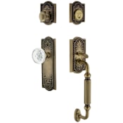 Nostalgic Warehouse Vintage Crystal Sectional Keyed Entry Door Handleset with Crystal Meadows Interior Knob, F Handle Grip and 2-3/4" Backset Antique Brass