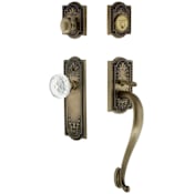 Nostalgic Warehouse Vintage Crystal Sectional Keyed Entry Door Handleset with Crystal Meadows Interior Knob, S Handle Grip and 2-3/8" Backset Antique Brass