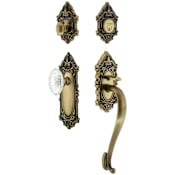 Nostalgic Warehouse Vintage Crystal Sectional Keyed Entry Door Handleset with Crystal Victorian Interior Knob, S Handle Grip and 2-3/8" Backset Antique Brass